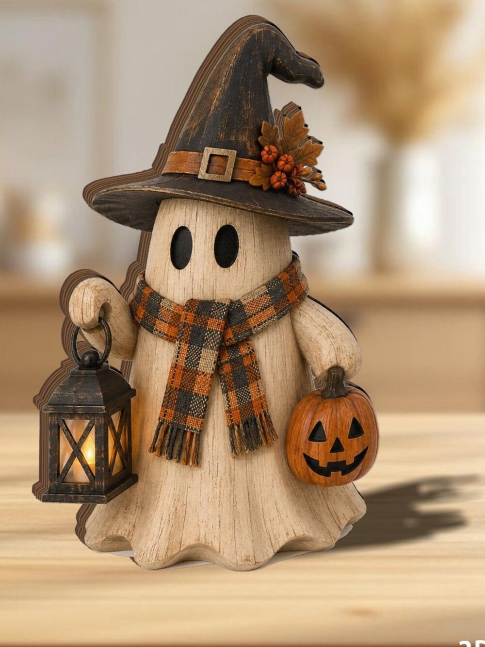 Ghost Halloween Wooden Block, Wooden Ghost Shelf Sitter
